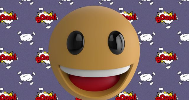 Smiley Emoji with Pop Art Comic Boom Text on Purple - Download Free Stock Images Pikwizard.com