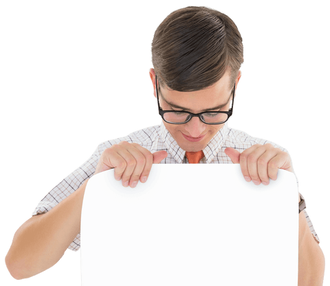 Transparent Background of Male Hipster Holding Blank Card Downwards - Download Free Stock Videos Pikwizard.com