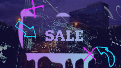Digital Sale Promotion Over Abstract Urban Cityscape