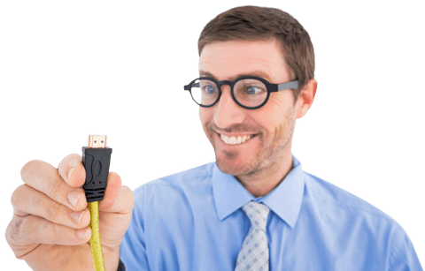 smiling businessman holding hdmi cable on transparent background - Download Free Stock Videos Pikwizard.com