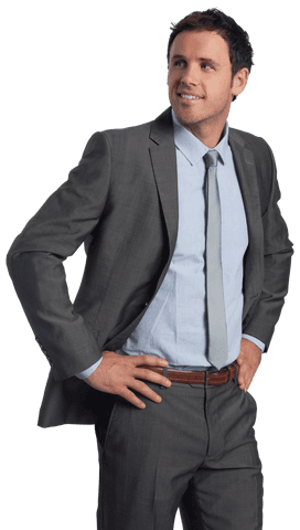 Confident Businessman with Hands on Hips Transparent Background