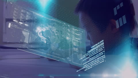 Futuristic Learning: Boy Interacting with Digital Education Interface