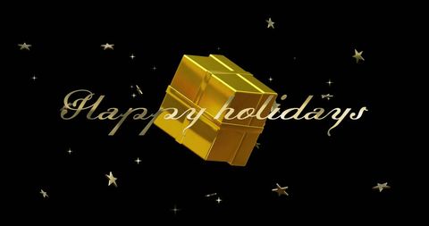 Festive Holiday Greeting with Golden Gift and Stars - Download Free Stock Images Pikwizard.com