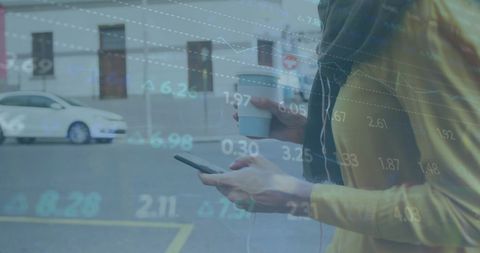 Digital financial data overlaid on smartphone usage