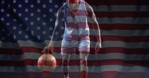 African American Basketball Player with USA Flag Overlay