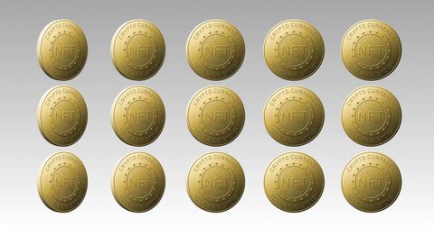 Rotating Golden NFT Coins on Gradient Background