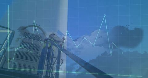 Turbine Technician on Ladder with Data Interface Overlay