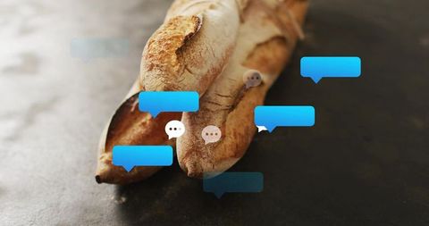 Rustic baguettes with chat bubble overlay for online food conversation campaign