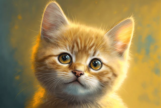 Portrait of cute cat on orange background, created using generative ai technology. Portrait and animals concept, digitally generated image.