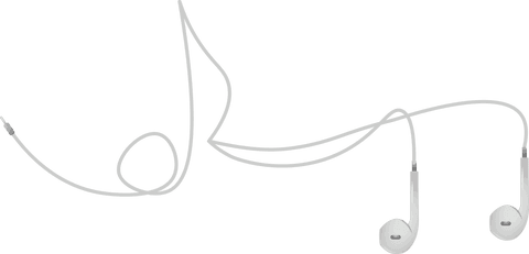 White earphones with cable on transparent background