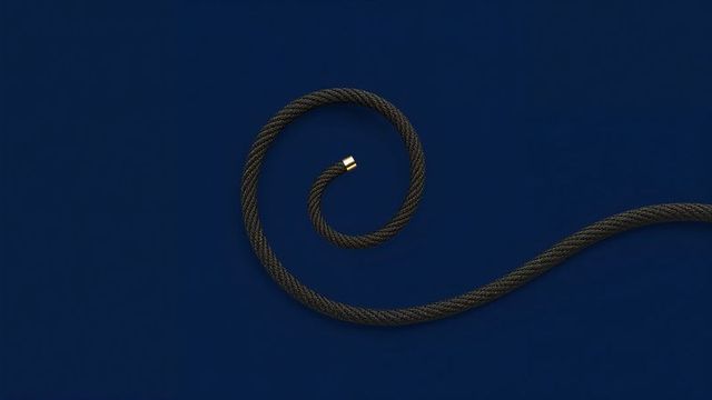 Coil of braided cable on deep navy background