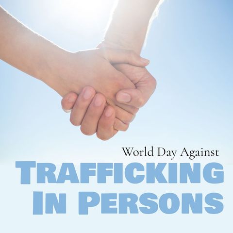Hands Clasping with Anti-Trafficking Awareness Message Against Sky - Download Free Stock Templates Pikwizard.com