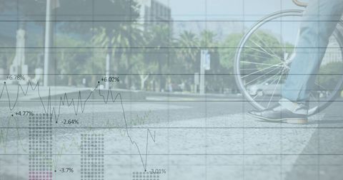 Businessman Walking Near Bicycle with Overlaid Financial Graphs