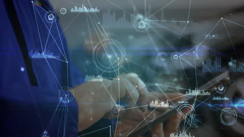 Doctor Using Tablet with Futuristic Data Graphics