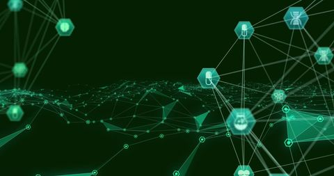 Futuristic Network with Technology Icons on Green Background - Download Free Stock Images Pikwizard.com