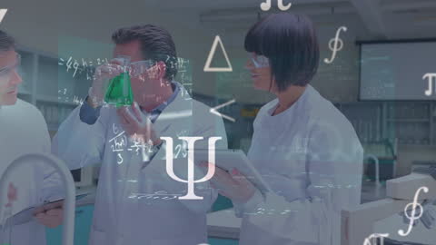 Diverse Scientists in Lab Interacting with Graphic Overlays