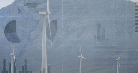 Wind turbines in mountain landscape persistent sustainability growth