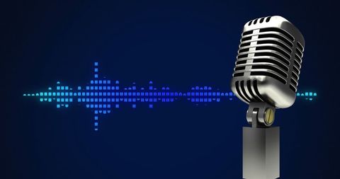 Retro Microphone with Sound Wave Graphic on Dark Background - Download Free Stock Images Pikwizard.com