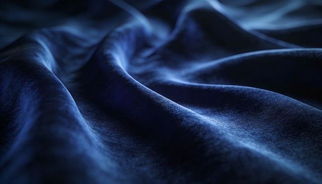 Velvet Waves Deep Indigo Fabric Macro Texture with Soft Sheen and Draped Folds