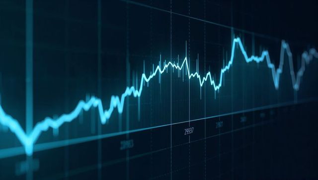 Glowing Cyan Financial Line Chart Showing Market Trend on Dark Analytics Dashboard