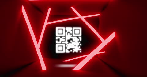 Abstract Red Tunnel with QR Code Digital Interface