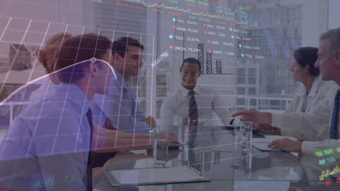 Diverse Business Meeting with Virtual Data Overlay