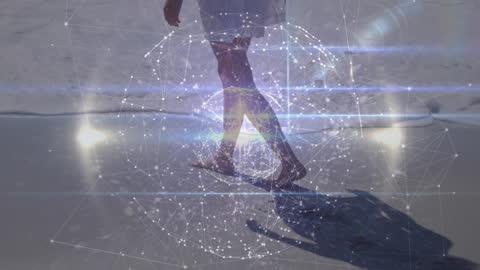 Woman Walking on Beach Representing Digital Network Connections