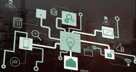 Digital Network and Business Icons over Industrial Background - Download Free Stock Images Pikwizard.com