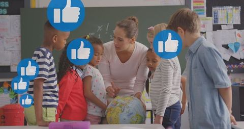 Teacher Engaging Students with World Globe in Interactive Learning