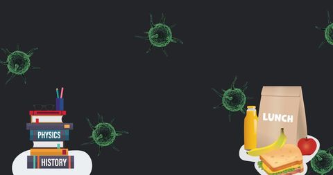 Educational challenges in pandemic illustrated with books and viruses