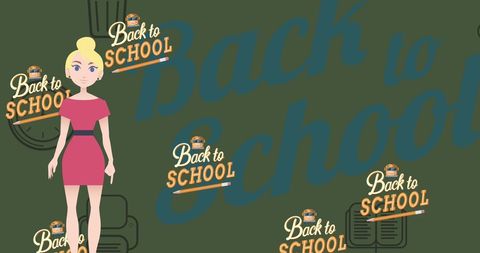 Woman discussing back to school theme with illustrative graphics