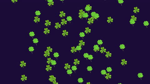 Animated Green Clovers on Dark Background Music-inspired