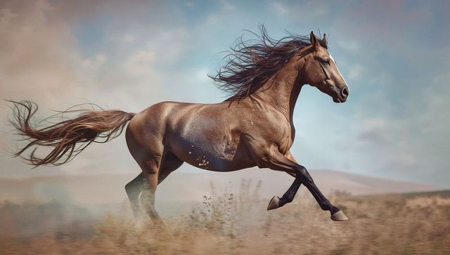 Graceful Galloping Horse in Wild Landscape