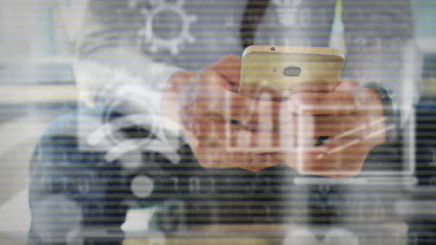 Man Interacting with Smartphone and Digital Interface