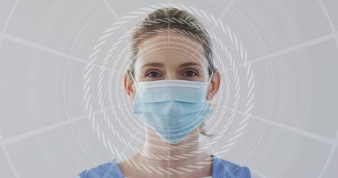Clinician Facing Viewer Wearing Surgical Mask with Digital Halo Minimal Healthcare Headshot