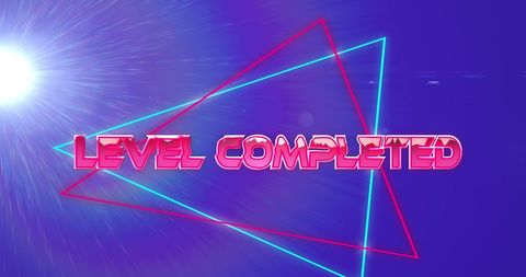 Retro Synthwave Style Level Completed with Neon Glow - Download Free Stock Images Pikwizard.com