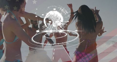 Diverse Friends Celebrating Fourth of July at Beach