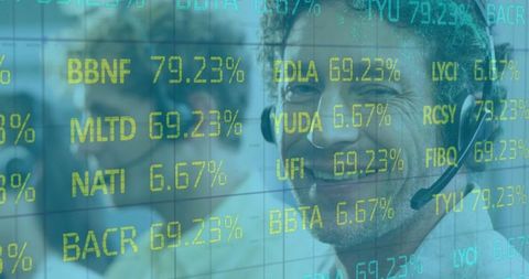 Finance Professional Analyzing Digital Stock Market Data with Headset