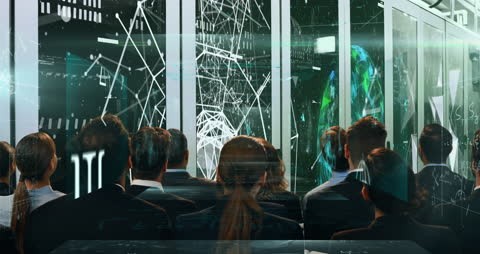 Futuristic Business Presentation with Technology Overlays