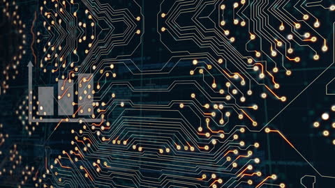 Abstract Circuit Board with Illuminated Pathways Visualizing Technology