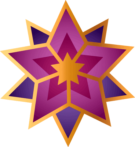 Vibrant geometric pink-purple star with golden border transparent