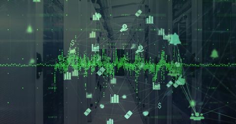 Digital data visualization with global network connections over servers