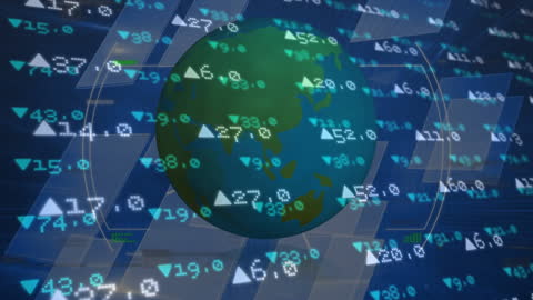 Digital Data Overlay with Rotating Globe Indicating Global Business Connections