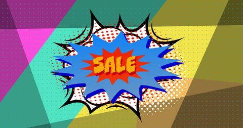 Retro Pop Art Sale Announcement on Colorful Background
