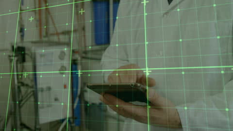 Businessman Using Tablet with Animated Financial Data Overlay