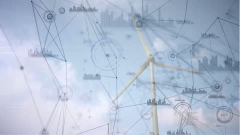 Digital Networks Overlay on Wind Turbine Animation