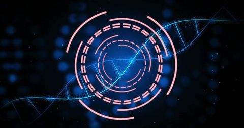 Futuristic DNA Helix with Data Interface Visualization