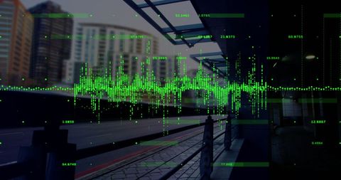 Financial Analysis Visual with Data Points Over Cityscape