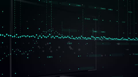 Digital Financial Data Chart with Blue Dots on Dark Background
