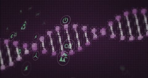 Futuristic Digital DNA Helix with Eco Symbols